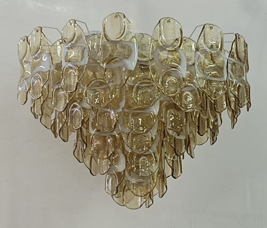 Mid-Century Amber and White Murano Glass Chandelier, 2000s