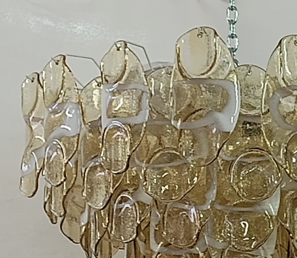 Mid-Century Amber and White Murano Glass Chandelier, 2000s