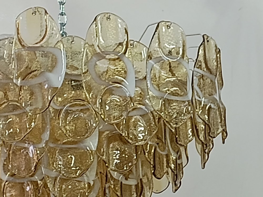 Mid-Century Amber and White Murano Glass Chandelier, 2000s