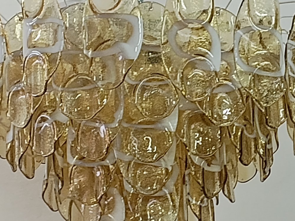 Mid-Century Amber and White Murano Glass Chandelier, 2000s