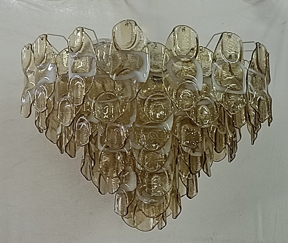 Mid-Century Amber and White Murano Glass Chandelier, 2000s