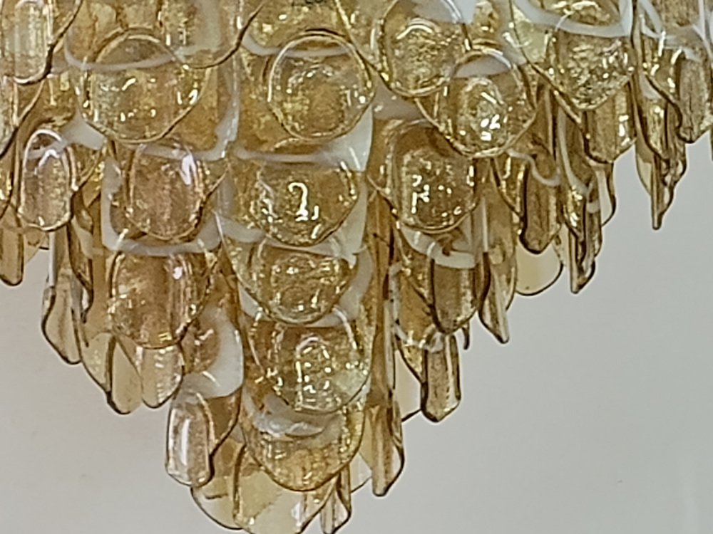 Mid-Century Amber and White Murano Glass Chandelier, 2000s