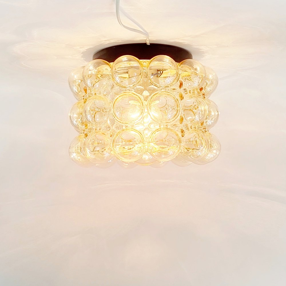 Mid-Century Amber Bubble Glass Flush Mount by Helena Tynell for Limburg, Germany, 1960s