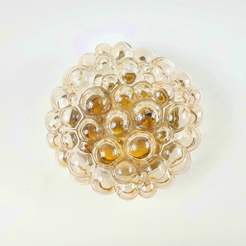 Mid-Century Amber Bubble Glass Flush Mount/Ceiling Light attributed to Helena Tynell for Limburg, Germany, 1960s