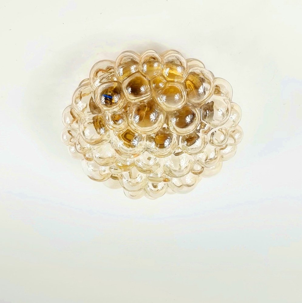 Mid-Century Amber Bubble Glass Flush Mount/Ceiling Light attributed to Helena Tynell for Limburg, Germany, 1960s