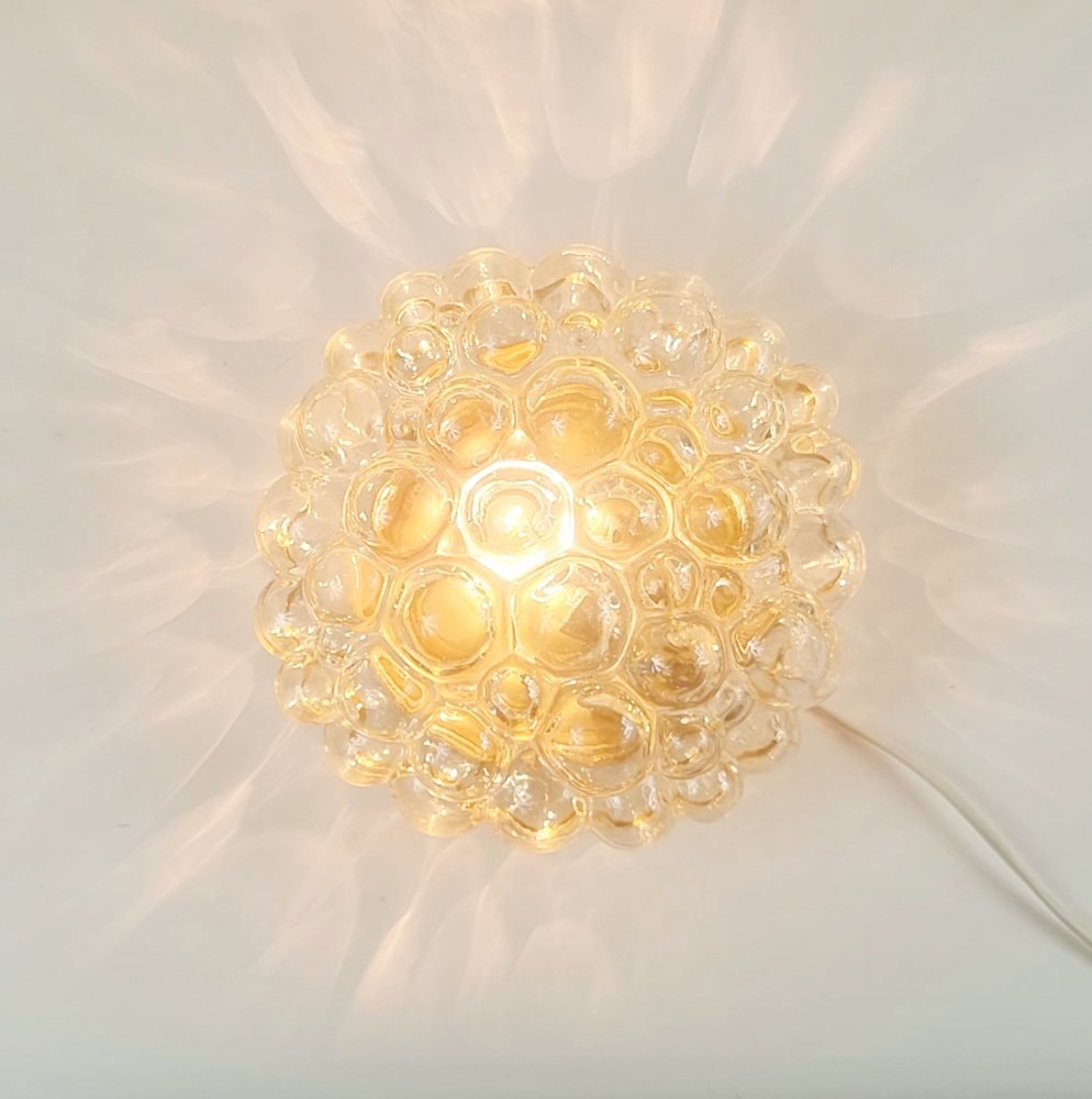 Mid-Century Amber Bubble Glass Flush Mount/Ceiling Light attributed to Helena Tynell for Limburg, Germany, 1960s