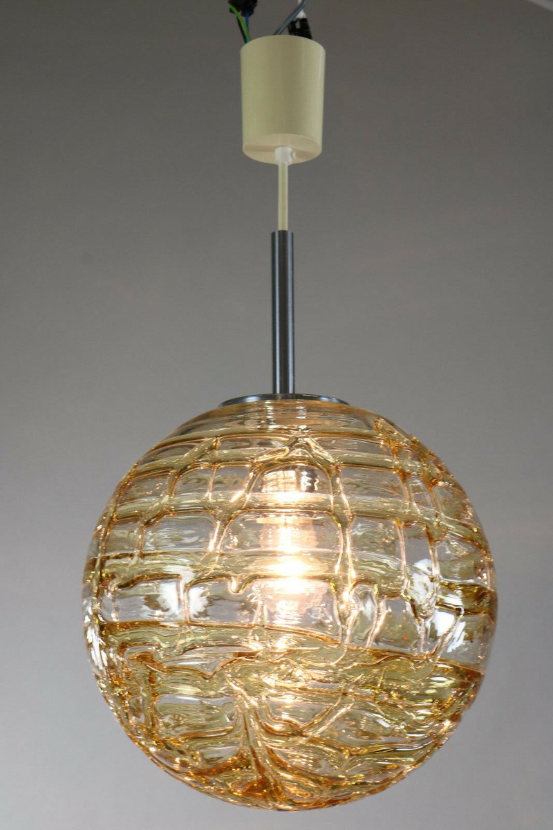 Mid-Century Amber & Clear Glass Ball Pendant Lamp from Doria Leuchten, 1960s