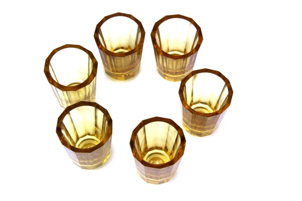 Mid-Century Amber Glass Liqueur Set from Moser Karlsbad, Set of 7-ZWH-697679