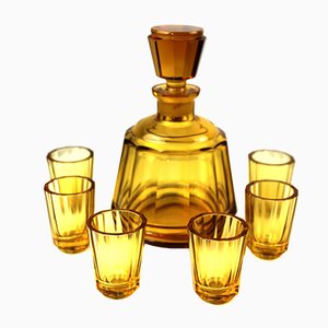 Mid-Century Amber Glass Liqueur Set from Moser Karlsbad, Set of 7-ZWH-697679