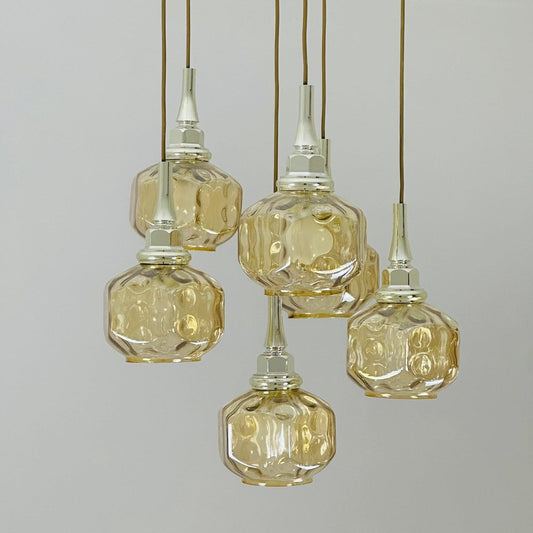 Mid-Century Amber Glass Waterfall Chandelier, 1970s