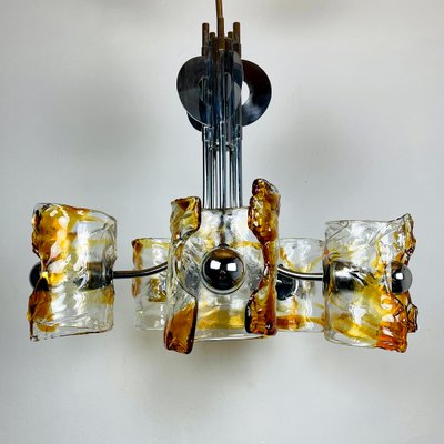 Mid-Century Amber Murano & Chrome Chandelier by Toni Zuccheri for Mazzega, Italy, 1970s-WQC-1000424