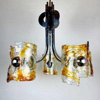 Mid-Century Amber Murano & Chrome Chandelier by Toni Zuccheri for Mazzega, Italy, 1970s-WQC-1000424