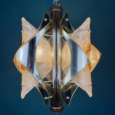 Mid-Century Amber Murano Chrome Chandelier by Toni Zuccheri for Mazzega, Italy, 1970s-WQC-1138939