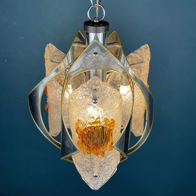 Mid-Century Amber Murano Chrome Chandelier by Toni Zuccheri for Mazzega, Italy, 1970s-WQC-1138939