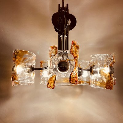 Mid-Century Amber Murano & Chrome Chandelier by Toni Zuccheri for Mazzega, Italy, 1970s-WQC-1000424