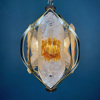 Mid-Century Amber Murano Chrome Chandelier by Toni Zuccheri for Mazzega, Italy, 1970s-WQC-1138939