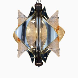 Mid-Century Amber Murano Chrome Chandelier by Toni Zuccheri for Mazzega, Italy, 1970s-WQC-1138939