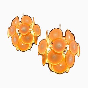 Mid-Century Amber Murano Glass Discs Italian Chandelier, 1970s-MBH-1031673