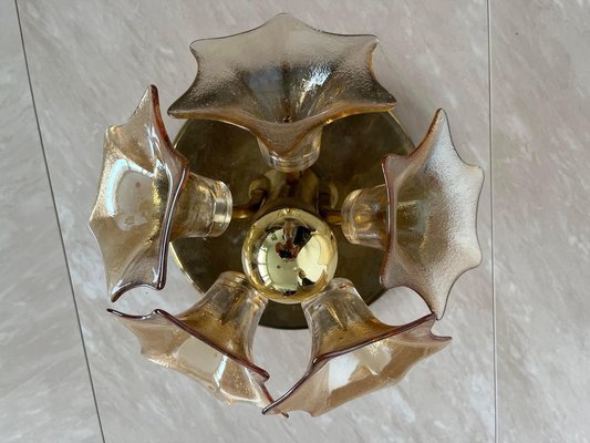 Mid-Century Amber Murano Glass Sputnik Flower Ceiling from Sische, 1960s-TZ-1362437