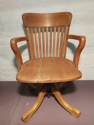 Mid-Century American Office Chair in Oak with Cast Iron Base-JG-1742193