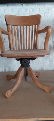 Mid-Century American Office Chair in Oak with Cast Iron Base-JG-1742193