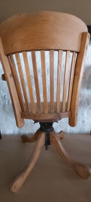 Mid-Century American Office Chair in Oak with Cast Iron Base-JG-1742193