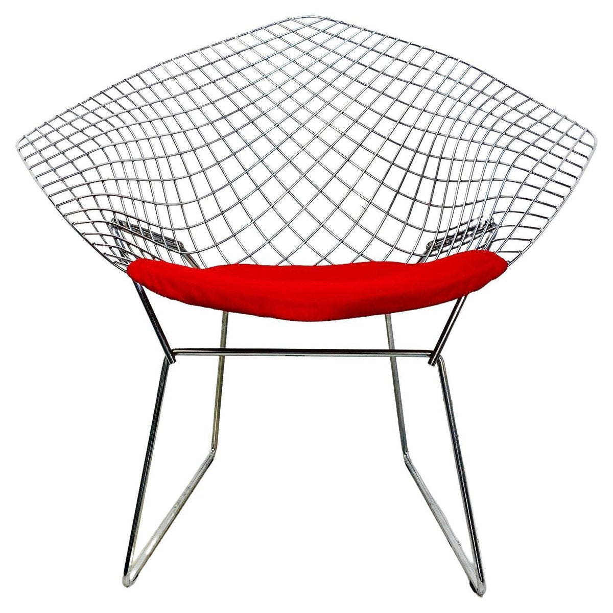 Mid-Century American Red Upholstery and Steel Diamond Armchair by Bertoia for Knoll, 1970