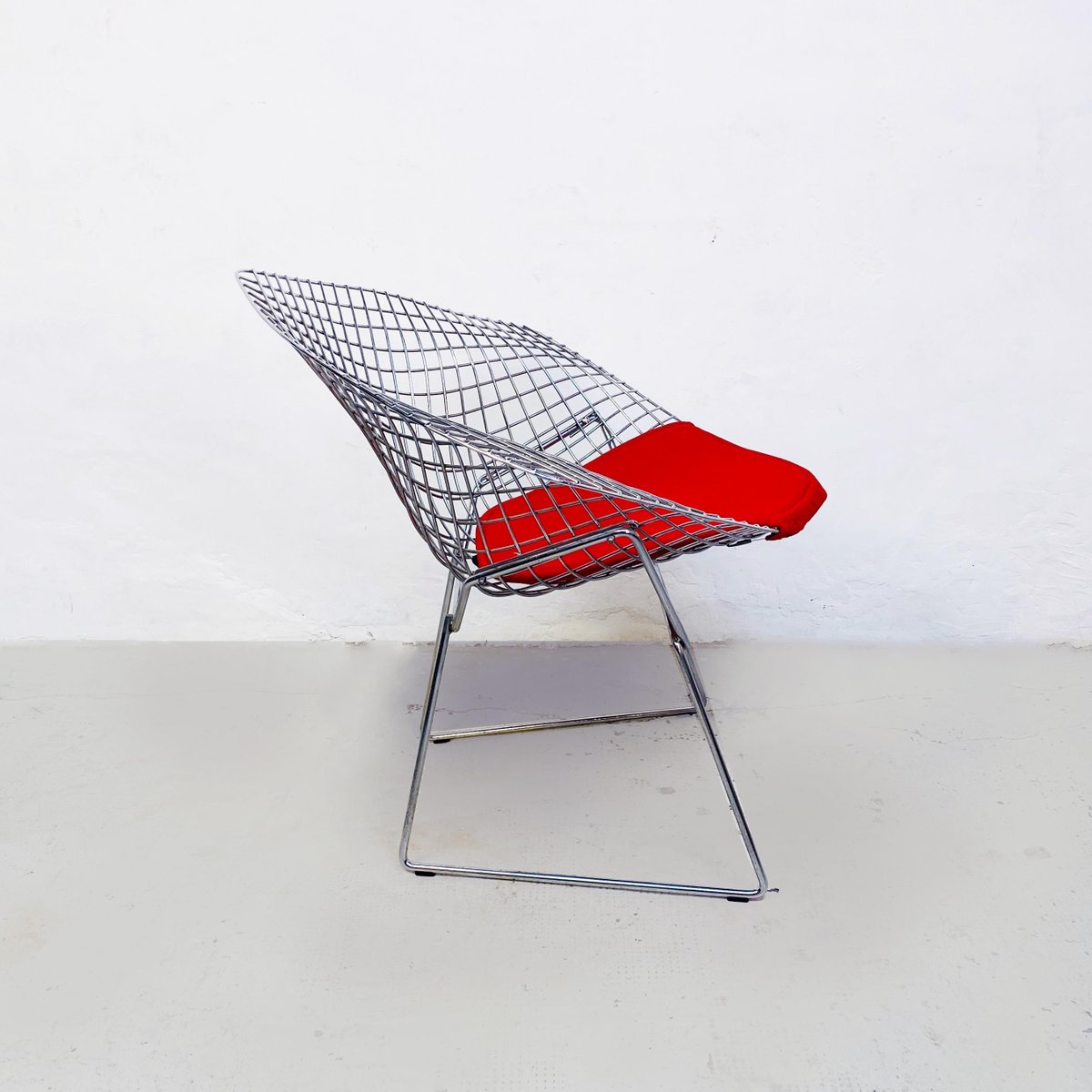 Mid-Century American Red Upholstery and Steel Diamond Armchair by Bertoia for Knoll, 1970