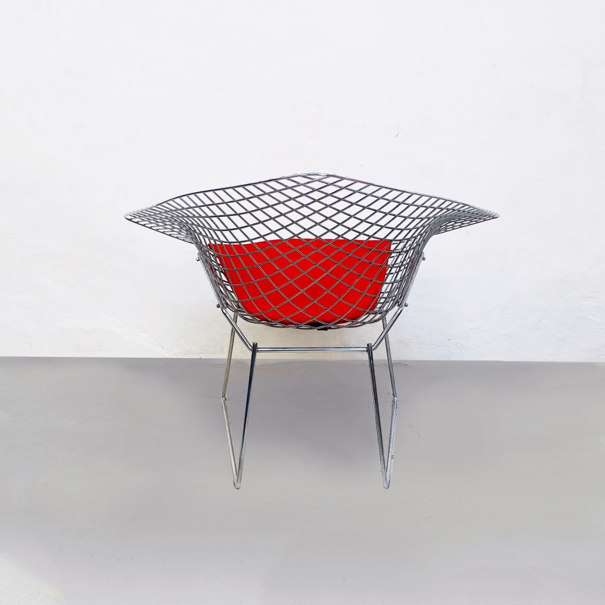 Mid-Century American Red Upholstery and Steel Diamond Armchair by Bertoia for Knoll, 1970