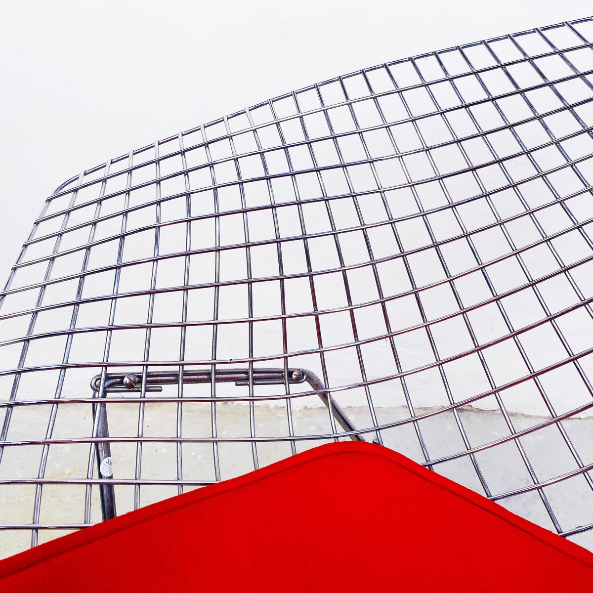 Mid-Century American Red Upholstery and Steel Diamond Armchair by Bertoia for Knoll, 1970