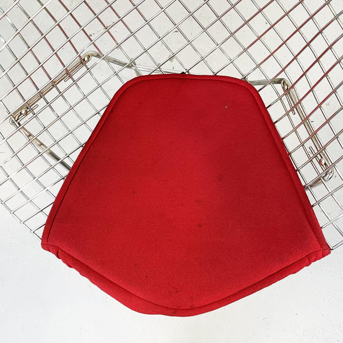 Mid-Century American Red Upholstery and Steel Diamond Armchair by Bertoia for Knoll, 1970