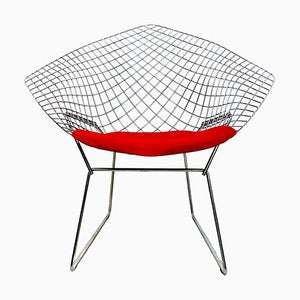 Mid-Century American Red Upholstery and Steel Diamond Armchair by Bertoia for Knoll, 1970-GDD-1116552