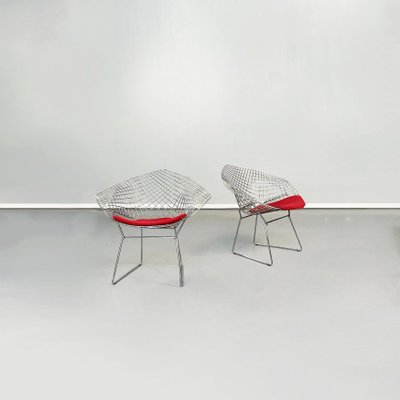 Mid-Century American Red Upholstery and Steel Diamond Armchairs by Bertoia for Knoll, 1970, Set of 4-GDD-1116555