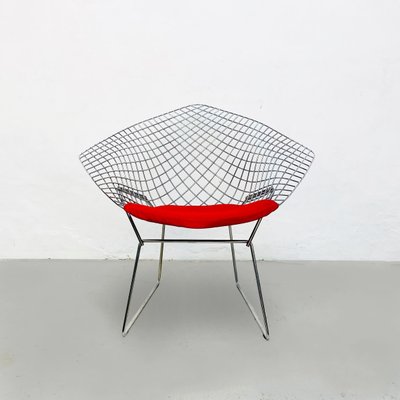 Mid-Century American Red Upholstery and Steel Diamond Armchairs by Bertoia for Knoll, 1970, Set of 4-GDD-1116555