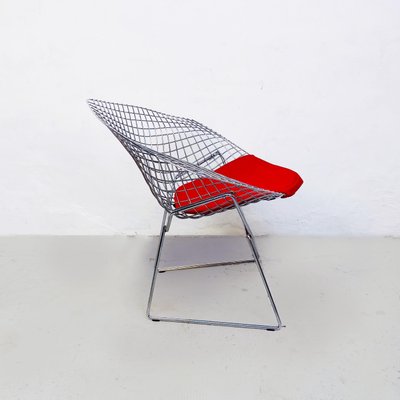 Mid-Century American Red Upholstery and Steel Diamond Armchairs by Bertoia for Knoll, 1970, Set of 4-GDD-1116555