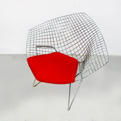 Mid-Century American Red Upholstery and Steel Diamond Armchairs by Bertoia for Knoll, 1970, Set of 4-GDD-1116555