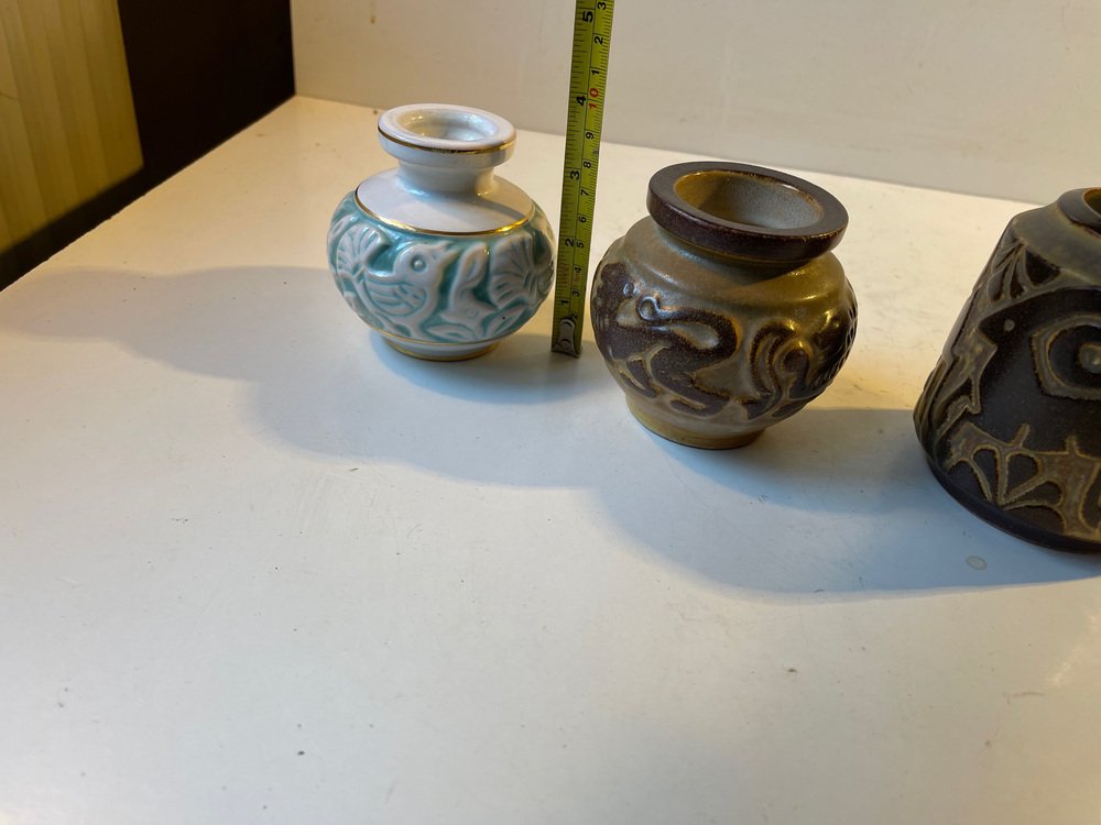 Mid-Century Animal Relief Vases in Ceramic by Michael Andersen & Son, 1960s, Set of 3