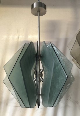 Mid-Century Aqua Green Murano Glass Chandelier in the Style of Fontana Arte, 1980-UH-964848