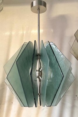 Mid-Century Aqua Green Murano Glass Chandelier in the Style of Fontana Arte, 1980-UH-964848