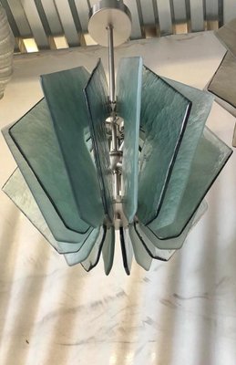 Mid-Century Aqua Green Murano Glass Chandelier in the Style of Fontana Arte, 1980-UH-964848