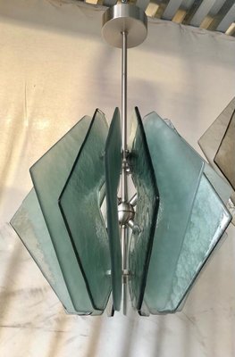 Mid-Century Aqua Green Murano Glass Chandelier in the Style of Fontana Arte, 1980-UH-964848