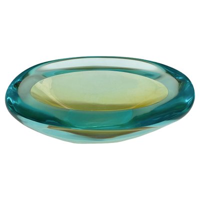 Mid-Century Aquamarine and Amber Murano Sommerso Glass Bowl by Cenedese, 1960s-JDR-1234450