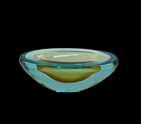 Mid-Century Aquamarine and Amber Murano Sommerso Glass Bowl by Cenedese, 1960s-JDR-1234450