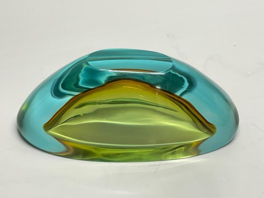 Mid-Century Aquamarine and Amber Murano Sommerso Glass Bowl by Cenedese, 1960s-JDR-1234450