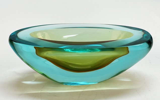 Mid-Century Aquamarine and Amber Murano Sommerso Glass Bowl by Cenedese, 1960s-JDR-1234450