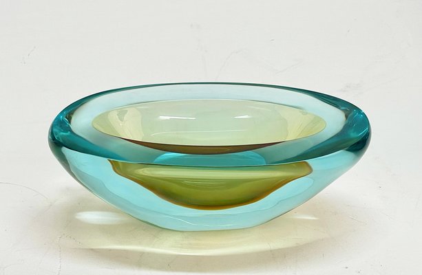 Mid-Century Aquamarine and Amber Murano Sommerso Glass Bowl by Cenedese, 1960s-JDR-1234450