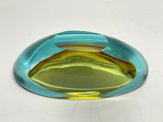 Mid-Century Aquamarine and Amber Murano Sommerso Glass Bowl by Cenedese, 1960s-JDR-1234450