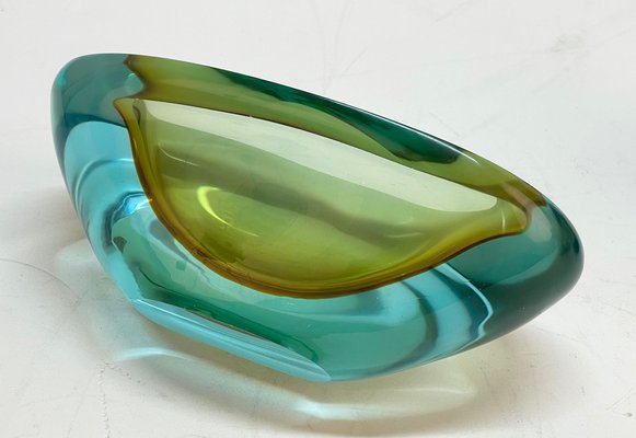 Mid-Century Aquamarine and Amber Murano Sommerso Glass Bowl by Cenedese, 1960s-JDR-1234450