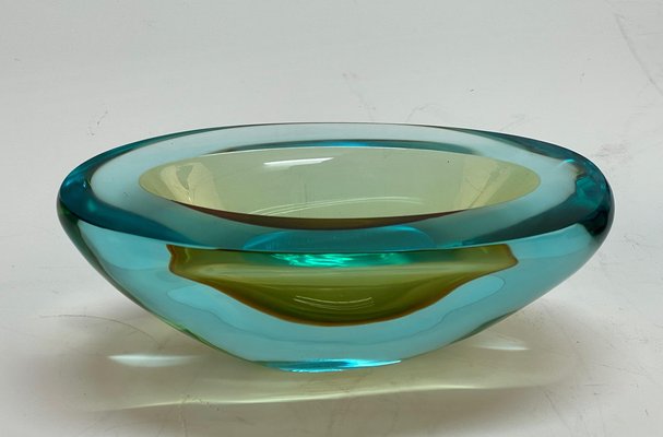 Mid-Century Aquamarine and Amber Murano Sommerso Glass Bowl by Cenedese, 1960s-JDR-1234450