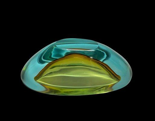 Mid-Century Aquamarine and Amber Murano Sommerso Glass Bowl by Cenedese, 1960s-JDR-1234450